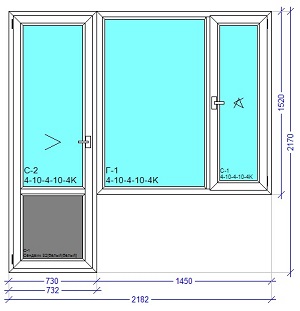Балконный блок окно со створкой 2180 на 2170 мм